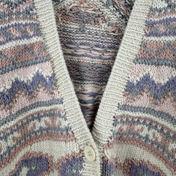 Vtg Marsh Landing Hand Knit Cardigan M Pastel Aztec 80s Ramie Cotton Sweater - Picture 12 of 16